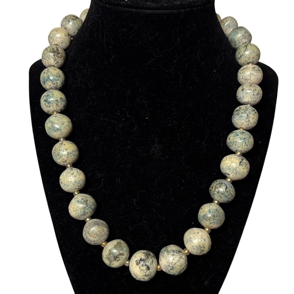 Natural Jasper Stone Beaded Necklace 20” Earth Tone Round Beads